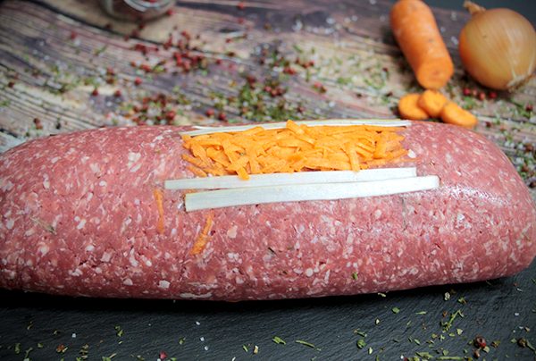 Rolo de Borrego cenoura e alho francês