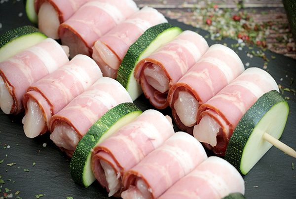 Espetada de Frango com bacon e curgete