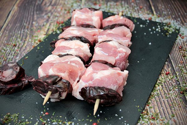 Espetada de Porco preto e morcela